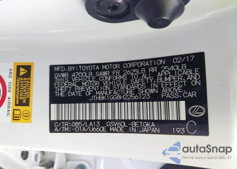 2017 Lexus Es 350 from USA, damaged, VIN JTHBK1GG8H2256123